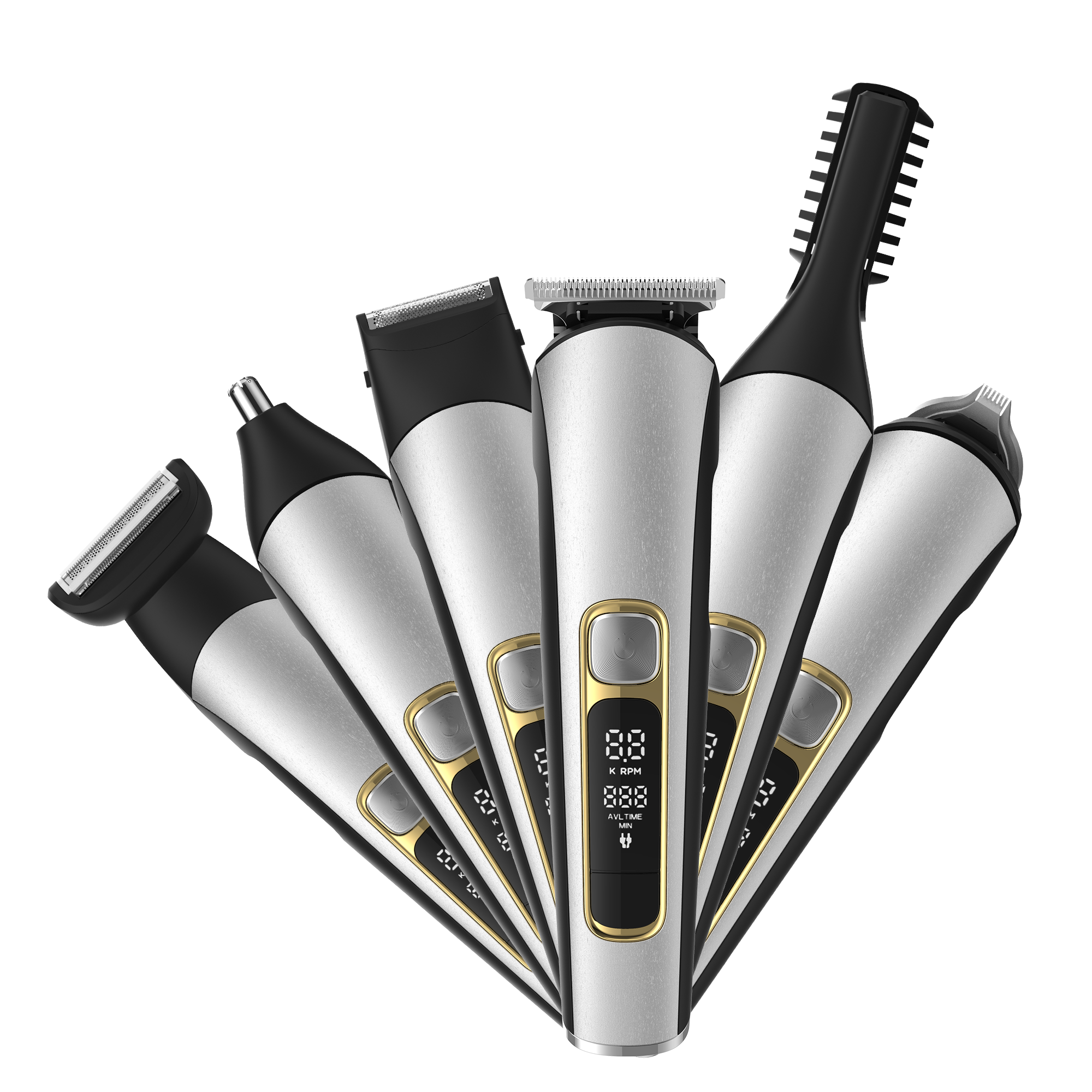 FK-9009 ポータブルLCD防水プロヘアクリッパーセット — IPX6、5-in-1